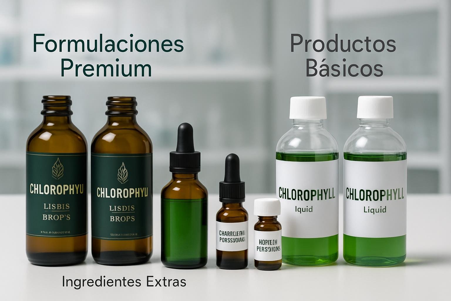 Ingredientes adicionales según la marca y presentación de clorofila líquida